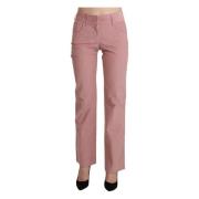 Elegant Pink Mid Waist Straight Bukser