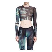 Trykt Mesh Langærmet Crop Top