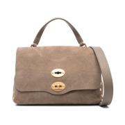 Grained Leather Shoulder Bag Grey