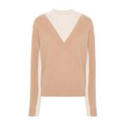 Beige Uld-Kashmir Sweater Lurex Detaljer