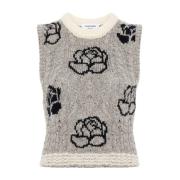 Grå cropped sweater med blomstermønster