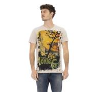 Beige Rundhals T-shirt med Frontprint