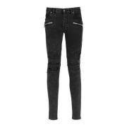 Faded imiteret læder slim jeans