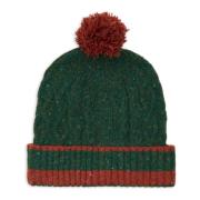 Grøn Aran-strikket uld beanie