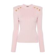 Rosa Pink Ribstrikket Crew Neck