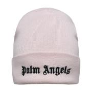 Pink Uld Beanie med Kontrast Logo Broderi