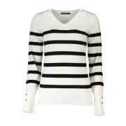 Stribet Broderet V-Neck Sweater