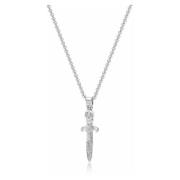 Mens Silver Skull Sword Necklace