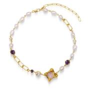 Womens Pearl Choker with Assorted Cubic Zirconia Stones