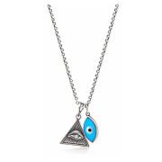 Mens Silver Necklace with Turquoise Evil Eye and Eye of Ra Pendant