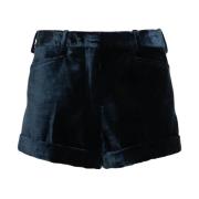 Blå Velvet Shorts med Dart Detaljer