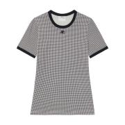 Houndstooth Mønster Crew Neck T-shirt