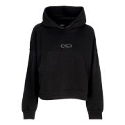 Sort Cropped Hoodie med Logo Broderi