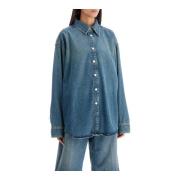 Oversized Denim Skjorte med Tryklås