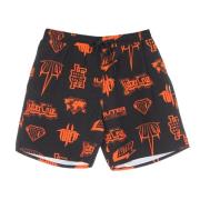 Sort Horns Allover Boardshorts med Elastisk Talje