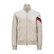 Tricolour Trim Zip-Up Sweatshirt Beige