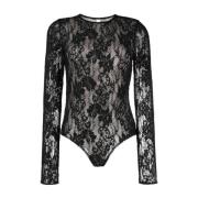 Sort blonder bodysuit med blomsterdetaljer