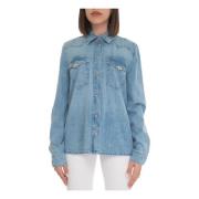 Denim Bluse med Lange Ærmer