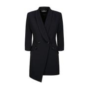 Sort Robe Manteau med Asymmetrisk Bund