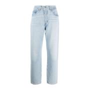 Blå High-Rise Straight-Leg Jeans