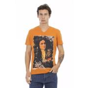 Orange V-hals T-shirt med enkel tryk