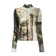 Grafisk Print Mock Neck Sweater