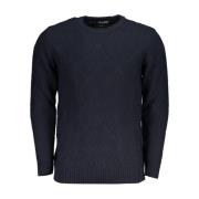 Blå Diamantmønster Crew Neck Sweater