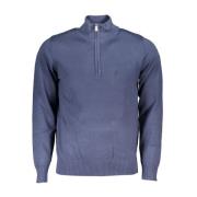 Blå Broderet Half-Zip Sweater