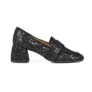 Sort Glitter Loafer med 5cm Hæl