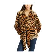 Kort Tiffany Faux-Fur Tiger Mønster Frakke