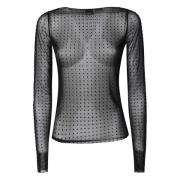 Sort Mesh Sweater med Rhinestones