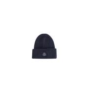 Navy Blue Cashmere Hat Leather Logo