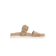 Beige Ruskind Flade Sandaler