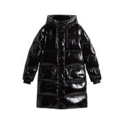 Super Glossy Lang Parka i Sort