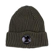 Tynd uld beanie med frontlinse detalje