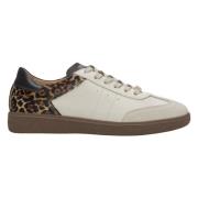 Kvinders Beige Leopard Print Sneakers lavet af Italiensk Ægte Læder ER...