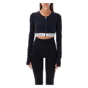 Elegant Logo Zipped Crop Top Sort