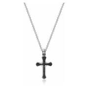 Mens Silver Necklace with Black CZ Cross