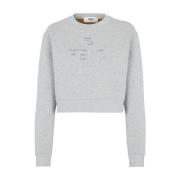 Broderet Crewneck Sweatshirt Grå Bomuld