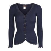 Marineblå Blonde Cardigan Elegant Feminin