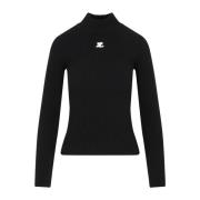 Sort Ribstrikket Rullekrave Sweater