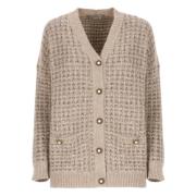 Paillet V-Hals Cardigan Sweater Beige