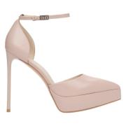 Beige Platform Pumps med Ankelspænde