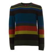 Grøn Stribet Crew-Neck Sweater