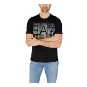 Sort Print Rund Hals T-shirt