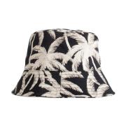 Sort Palm Bucket Hat Broderet Skygge