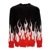 Jacquard Flames Jumper Sweater Sort/Rød/Hvid