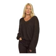 Brun Strik V-Hals Sweater til Kvinder