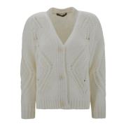 Perforeret Lurex Cardigan, V-Hals, Lange Ærmer