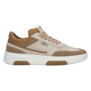 Brun og beige platform sneakers til kvinder lavet af læder og velour